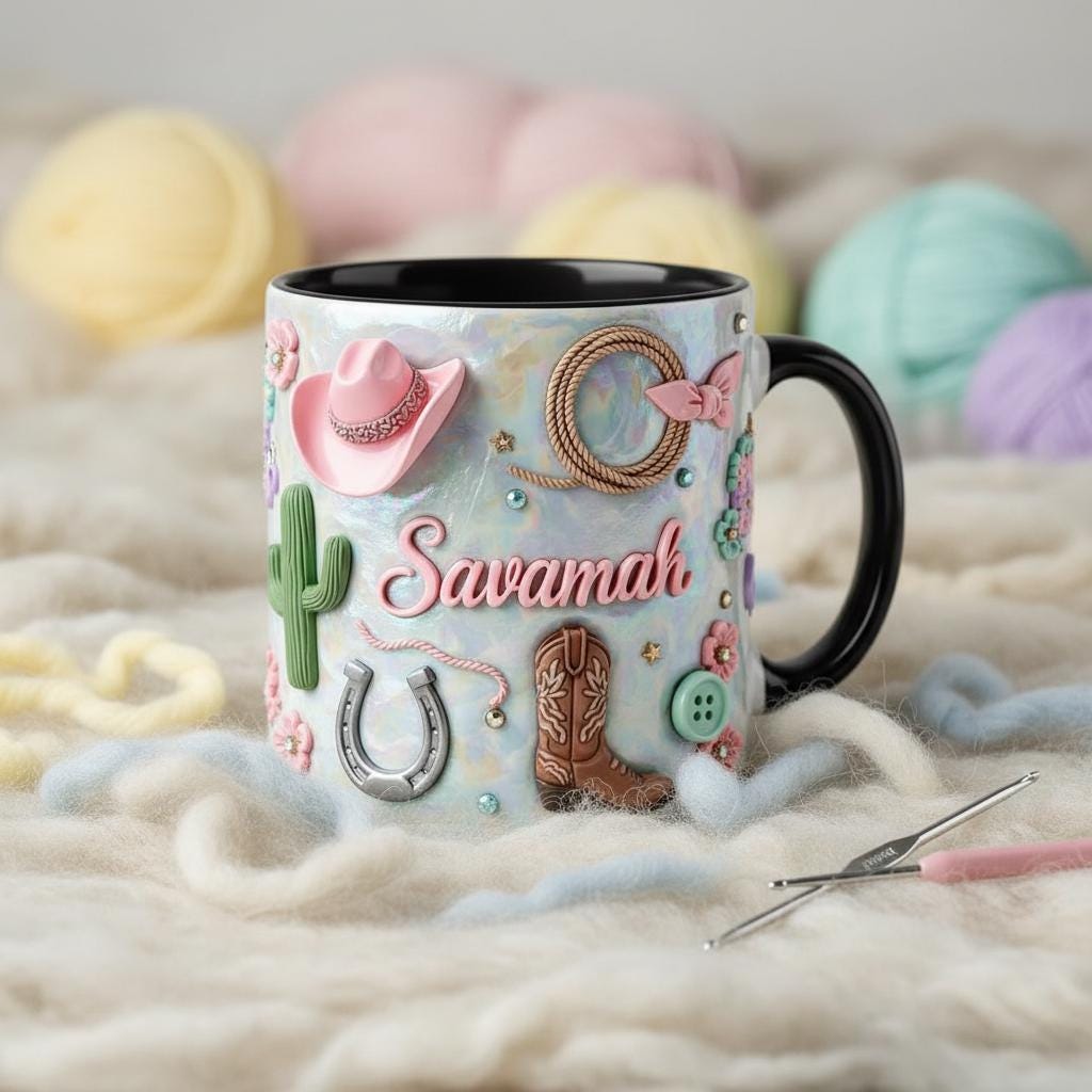 Personalized Cowgirl Mug, Custom Western Cowgirl Coffee Mug, Cute Pink Cowboy Design Ceramic Cup, Gift for Cowgirl - image 2