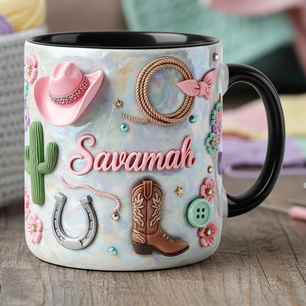 Personalized Cowgirl Mug, Custom Western Cowgirl Coffee Mug, Cute Pink Cowboy Design Ceramic Cup, Gift for Cowgirl