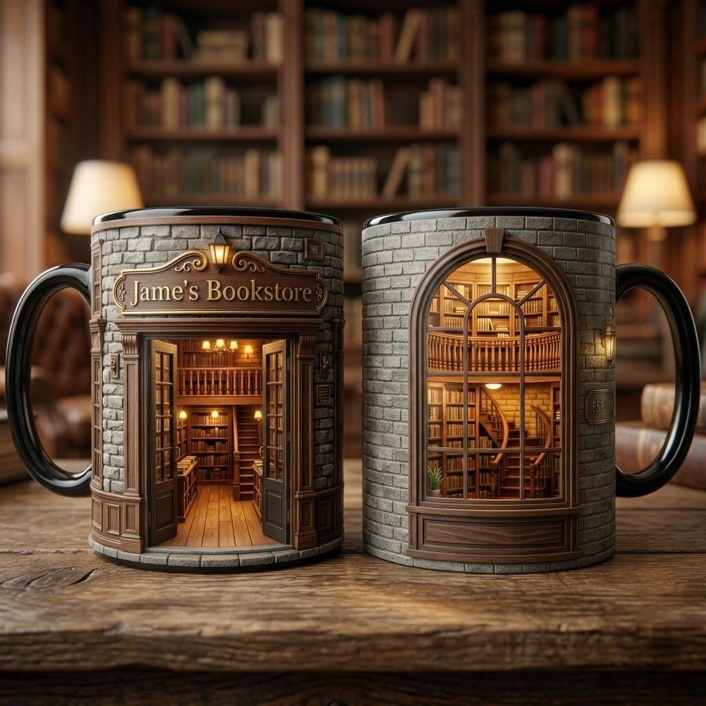 Personalized Bookstore Mug, Faux 3D Effect Mug, Library Mug, Cozy Reading Coffee Cup