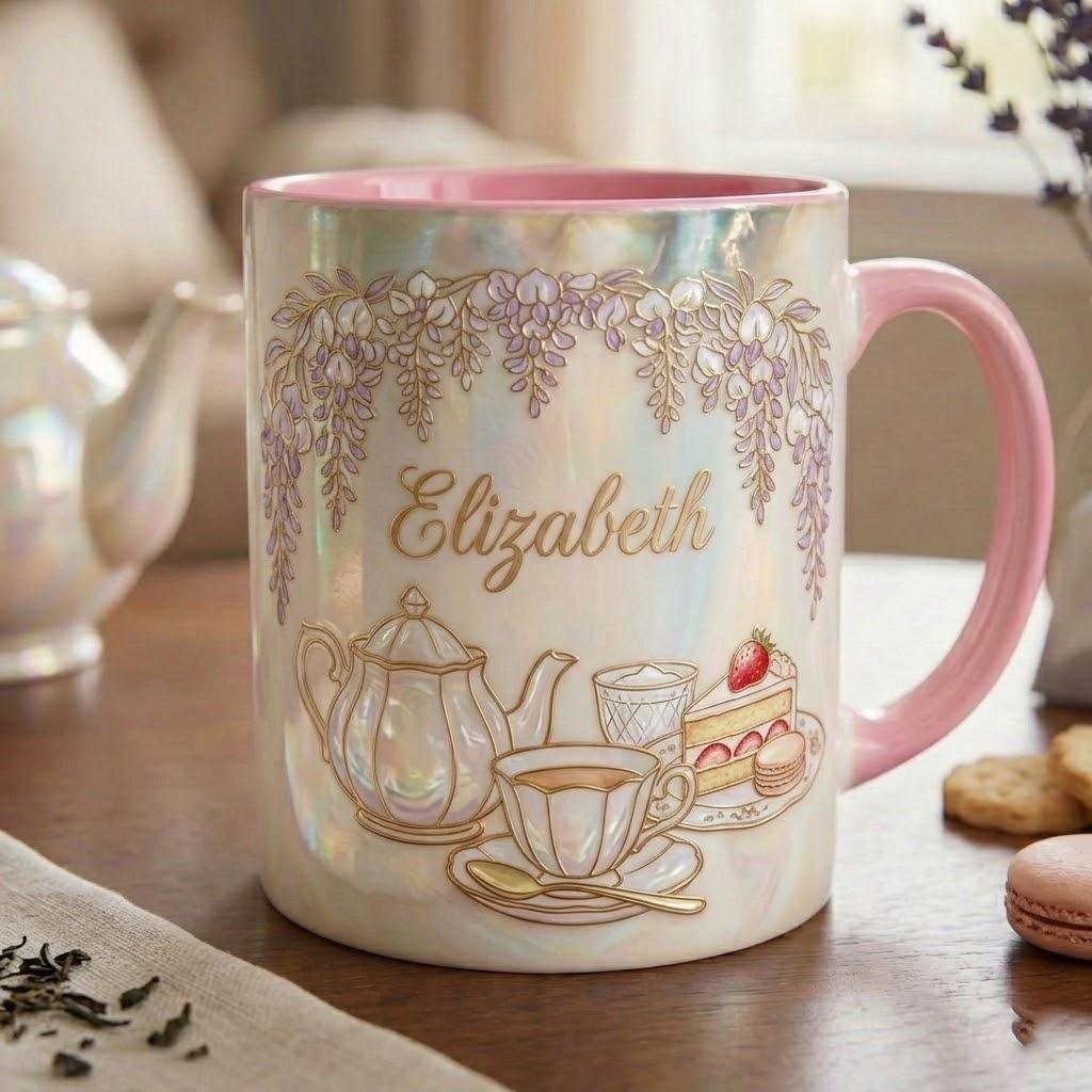 Custom Name Tea Lover Mug, Faux 3D Effect, Romance Reader Accent Mug