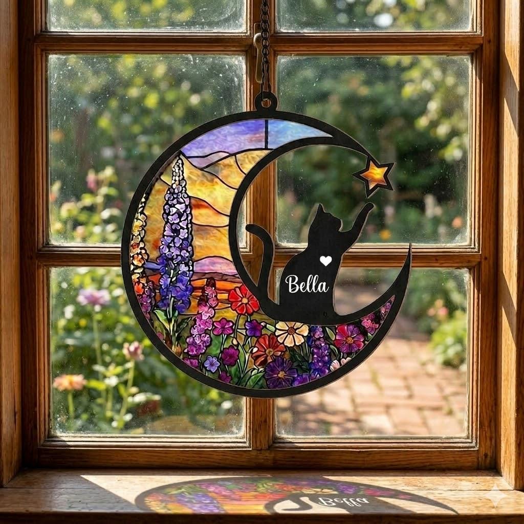 Personalized Cat Memorial With Cat Suncatcher, Custom Loss Of Cat Sympathy Gift, Gift For Cat Lovers, , Pet lover Gift, Window Hanging - image 4