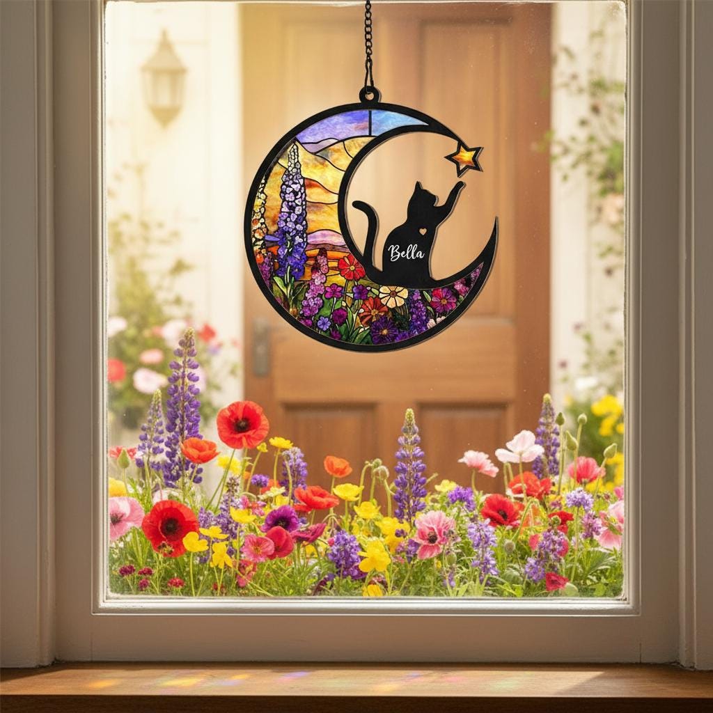 Personalized Cat Memorial With Cat Suncatcher, Custom Loss Of Cat Sympathy Gift, Gift For Cat Lovers, , Pet lover Gift, Window Hanging - image 5