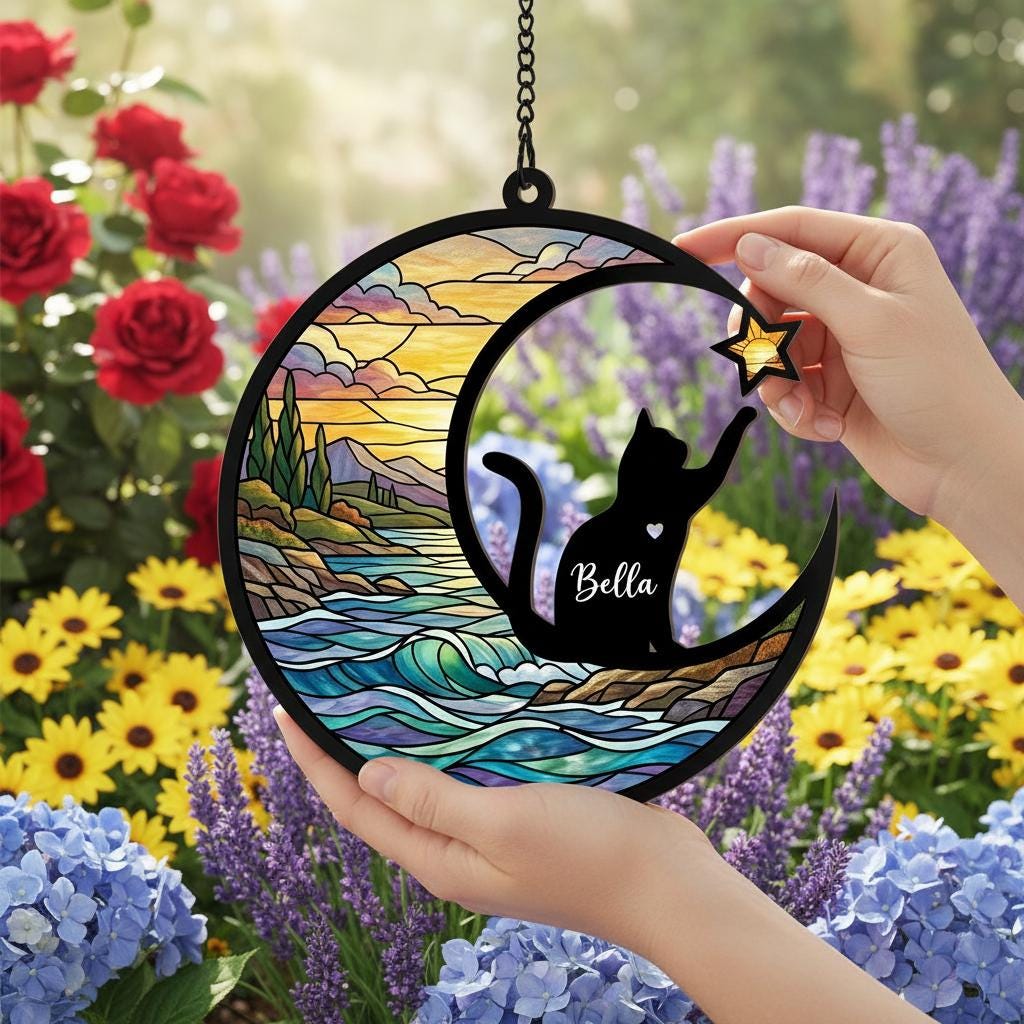 Personalized Cat Memorial With Cat Suncatcher, Custom Loss Of Cat Sympathy Gift, Gift For Cat Lovers, ,In Loving Memory, Cat lover Gift - image 3