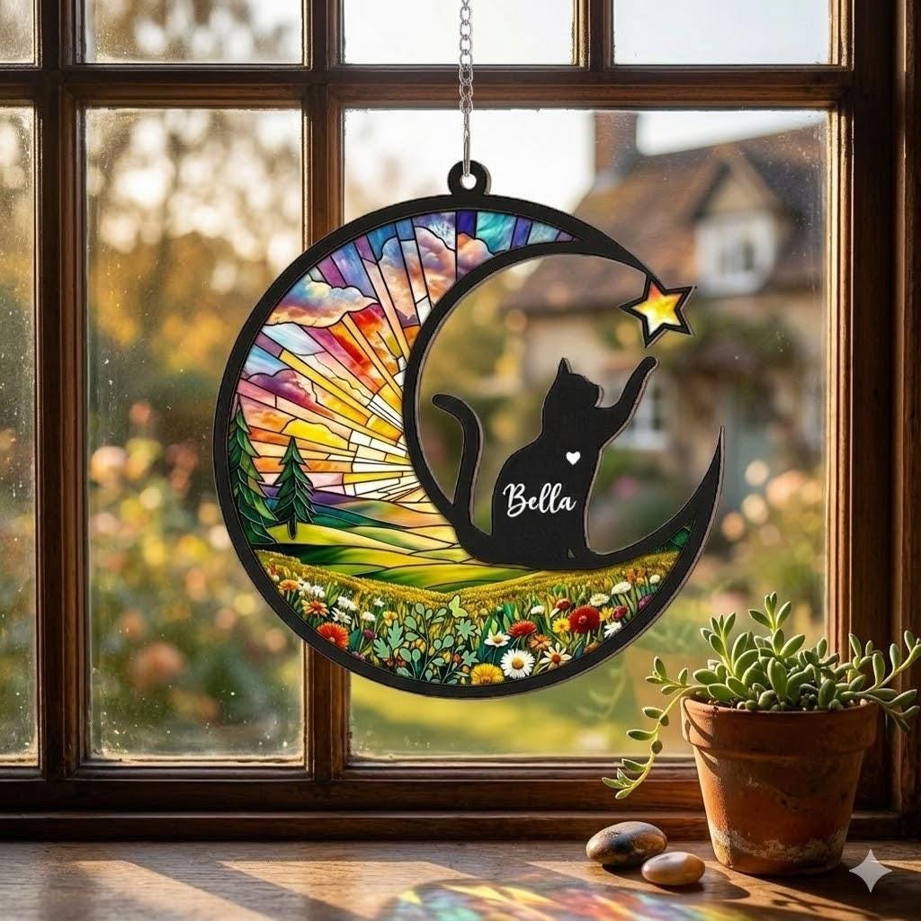 Personalized Cat Memorial With Cat Suncatcher, Custom Loss Of Cat Sympathy Gift, Gift For Cat Lovers, ,In Loving Memory, Cat Mom Gifts - image 6