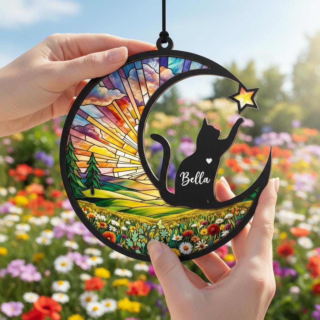 Personalized Cat Memorial With Cat Suncatcher, Custom Loss Of Cat Sympathy Gift, Gift For Cat Lovers, ,In Loving Memory, Cat Mom Gifts - image 4
