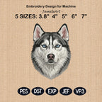 Siberian Husky Embroidery Design, Realistic Dog Portrait, Blue Eyes Husky Puppy Embroidery File, Detailed Dog Head,5 sizes, Digital Download