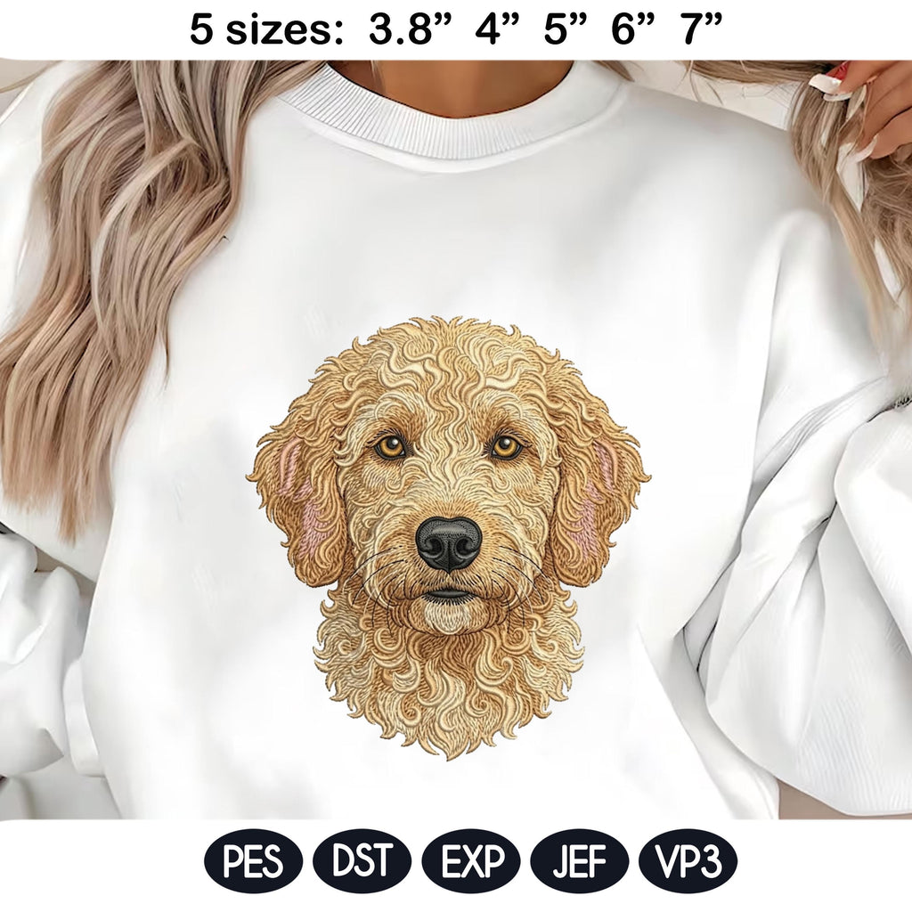 Goldendoodle Embroidery Design, Cute Fluffy Dog Portrait, Doodle Puppy Machine Embroidery File, Realistic Pet Face,5 sizes, Digital Download - image 3