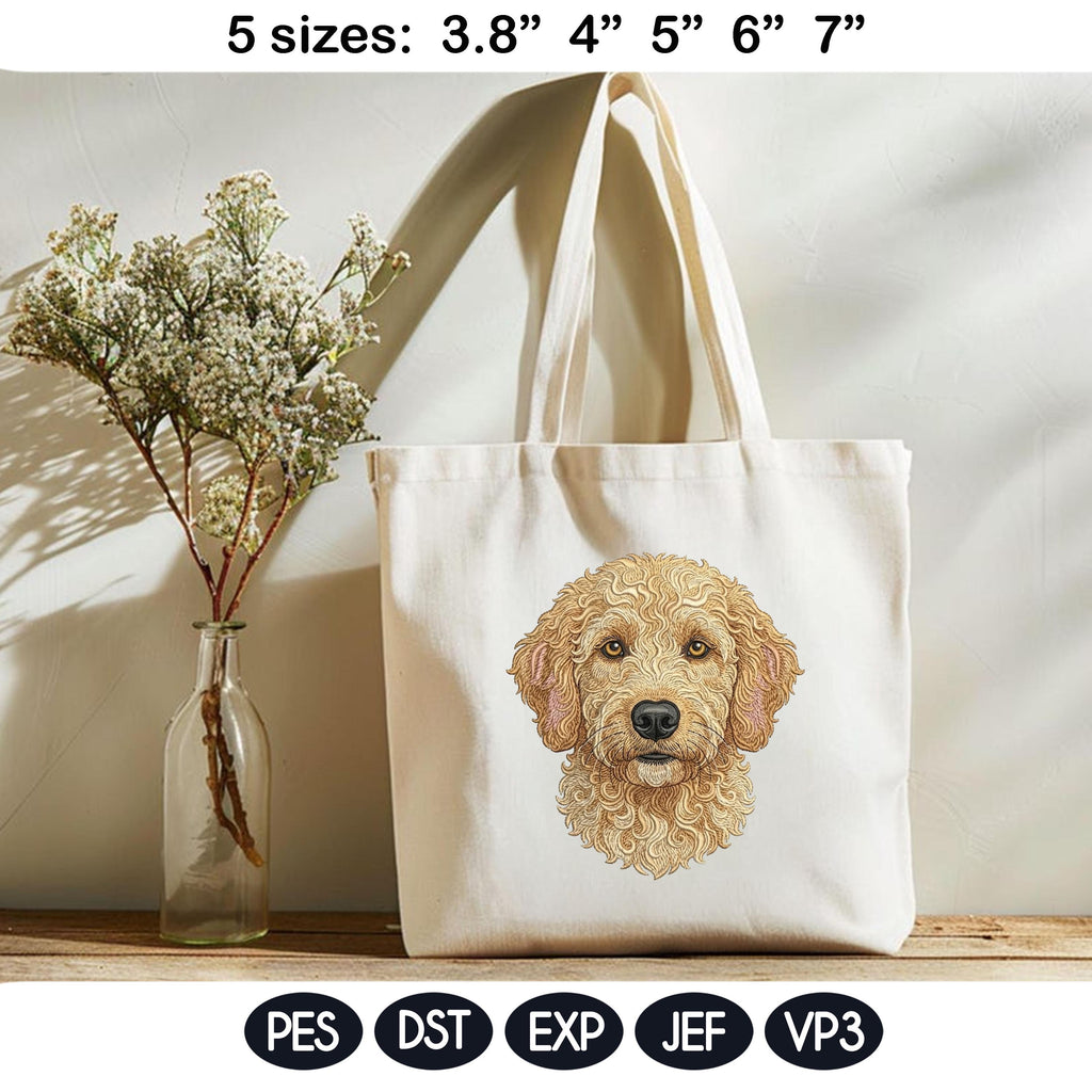 Goldendoodle Embroidery Design, Cute Fluffy Dog Portrait, Doodle Puppy Machine Embroidery File, Realistic Pet Face,5 sizes, Digital Download - image 4