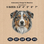 Australian Shepherd Embroidery Design, Blue Merle Aussie Dog Portrait, Realistic Puppy Machine Embroidery File, 5 sizes, Digital Download