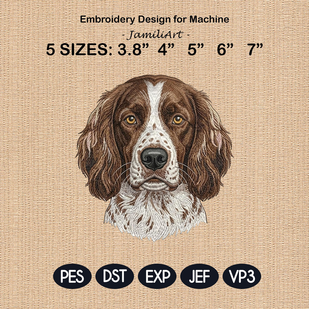 Springer Spaniel Embroidery Design, English Springer Spaniel Dog Portrait, Realistic Puppy Machine Embroidery File,5 sizes, Digital Download