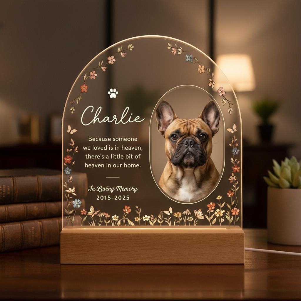Personalized Pet Memorial LED Night Light — Custom Dog or Cat Photo Sympathy Gift, pet remembrance - image 2