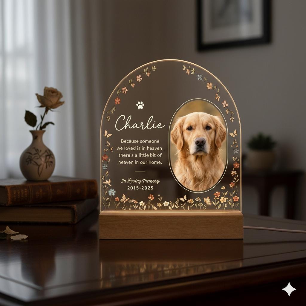 Personalized Pet Memorial LED Night Light — Custom Dog or Cat Photo Sympathy Gift, pet remembrance - image 4