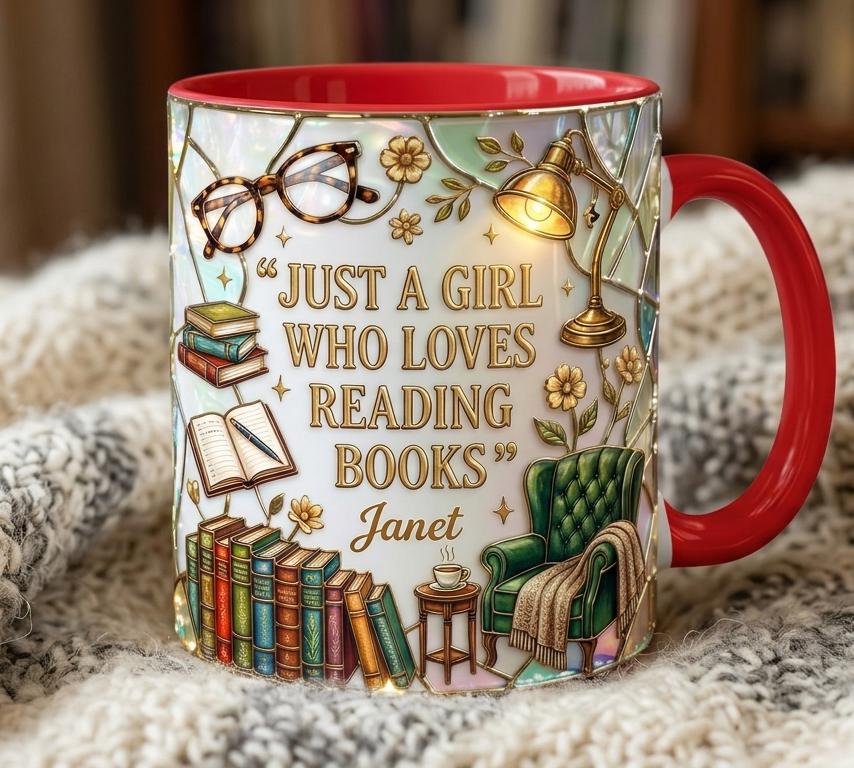 Personalized Book Reading Coffee Cup, Custom Book Lover Accent Mug, Just A Girl Who Loves Reading Books - image 4