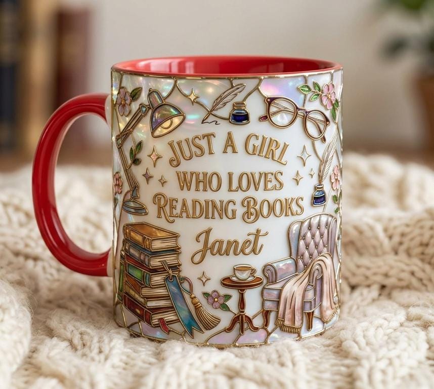 Personalized Book Reading Coffee Cup, Custom Book Lover Accent Mug, Just A Girl Who Loves Reading Books - image 2