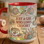 Personalized Just A Girl Who Loves Crochet Mug, Faux 3D Knitting Lover Gift Mug, Handmade With Love Coffee Cup, 2D Flat Mug - image 3