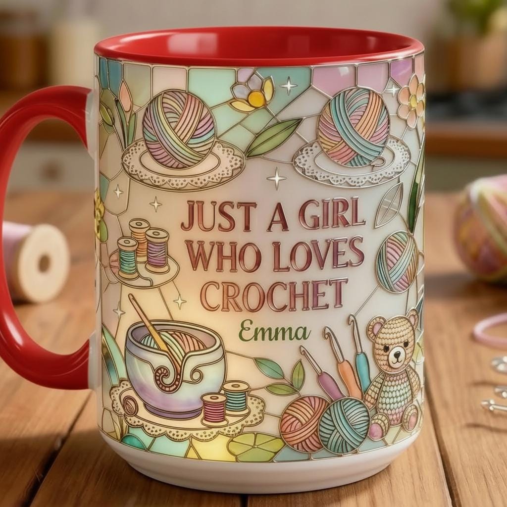 Personalized Just A Girl Who Loves Crochet Mug, Faux 3D Knitting Lover Gift Mug, Handmade With Love Coffee Cup, 2D Flat Mug - image 3