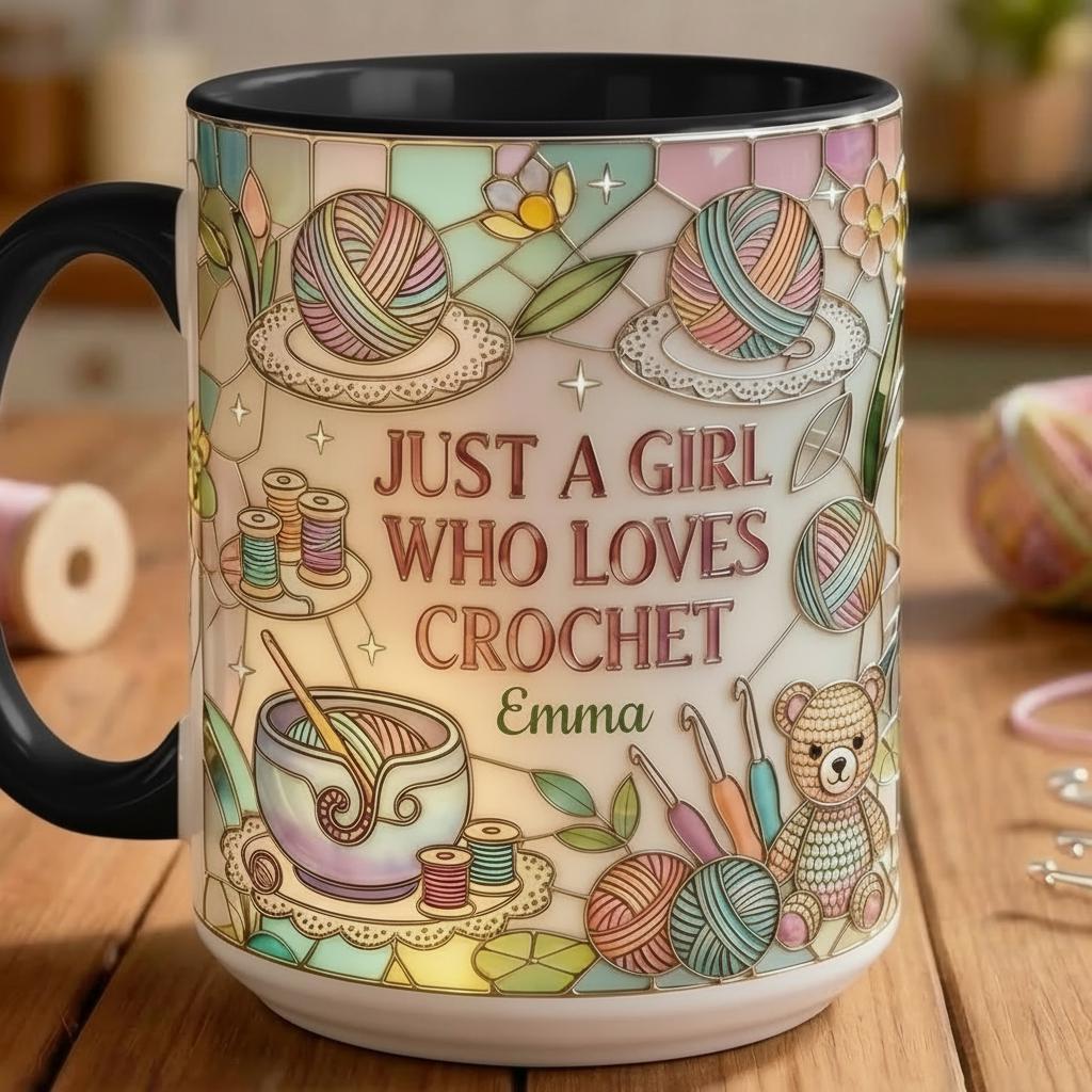 Personalized Just A Girl Who Loves Crochet Mug, Faux 3D Knitting Lover Gift Mug, Handmade With Love Coffee Cup, 2D Flat Mug - image 4