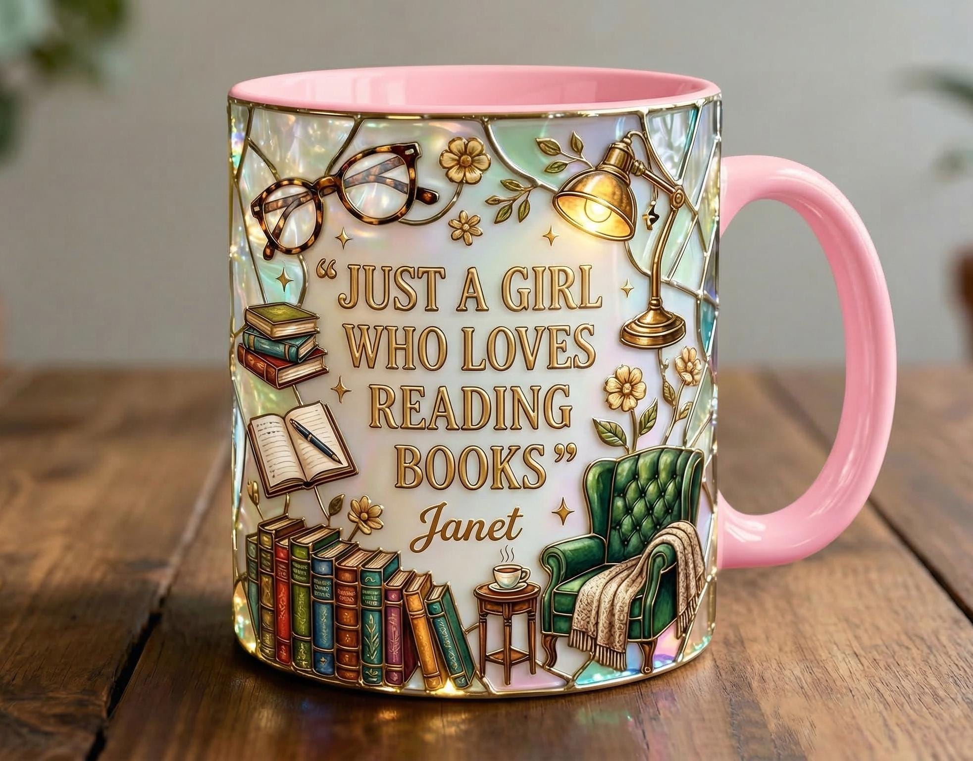 Personalized Book Reading Coffee Cup, Custom Book Lover Accent Mug, Just A Girl Who Loves Reading Books