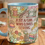 Personalized Just A Girl Who Loves Sewing Mug, 3D Effect Custom Craft Coffee Mug, Cute Sewing Lover Gift, 2D Flat - image 3
