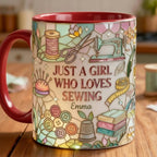 Personalized Just A Girl Who Loves Sewing Mug, 3D Effect Custom Craft Coffee Mug, Cute Sewing Lover Gift, 2D Flat - image 5