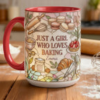 Personalized Just A Girl Who Loves Baking Faux 3D Effect Mug, Just A Girl Who Loves Baking Mug, Baking Tools Design, 2D Flat Mug