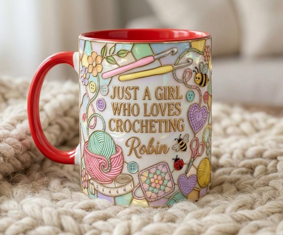 Personalized Sewing Coffee Cup, Custom 3D-Effect Craft Tools Accent Mug, Just A Girl Who Loves Crocheting - image 4