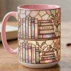 Custom Name Bookish Faux Stained Glass Style Mug, Ceramic Mug Book Lover gift, 2D Flat Mug