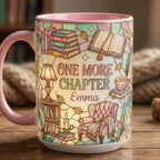 Custom Name Bookish One More Chapter Mug, Faux Stained Glass Style Mug, Ceramic Mug Book Lover gift, 2D Flat Mug
