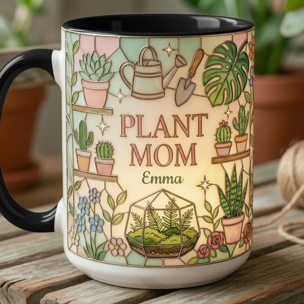 Personalized Plant Mom Mug, Faux 3D Effect Mug, Gardening Gift, Gift For Mom Grandma, 2D Flat - image 4