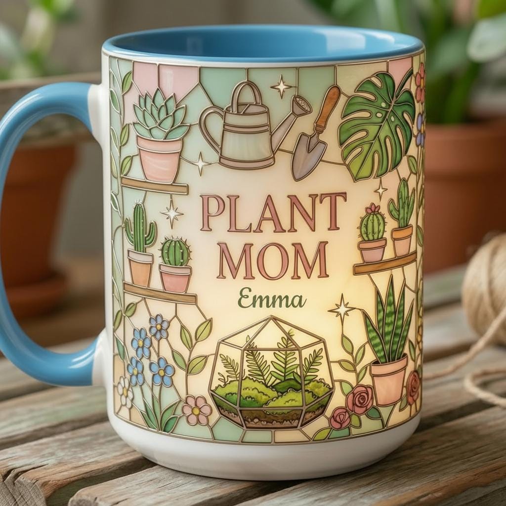 Personalized Plant Mom Mug, Faux 3D Effect Mug, Gardening Gift, Gift For Mom Grandma, 2D Flat - image 6