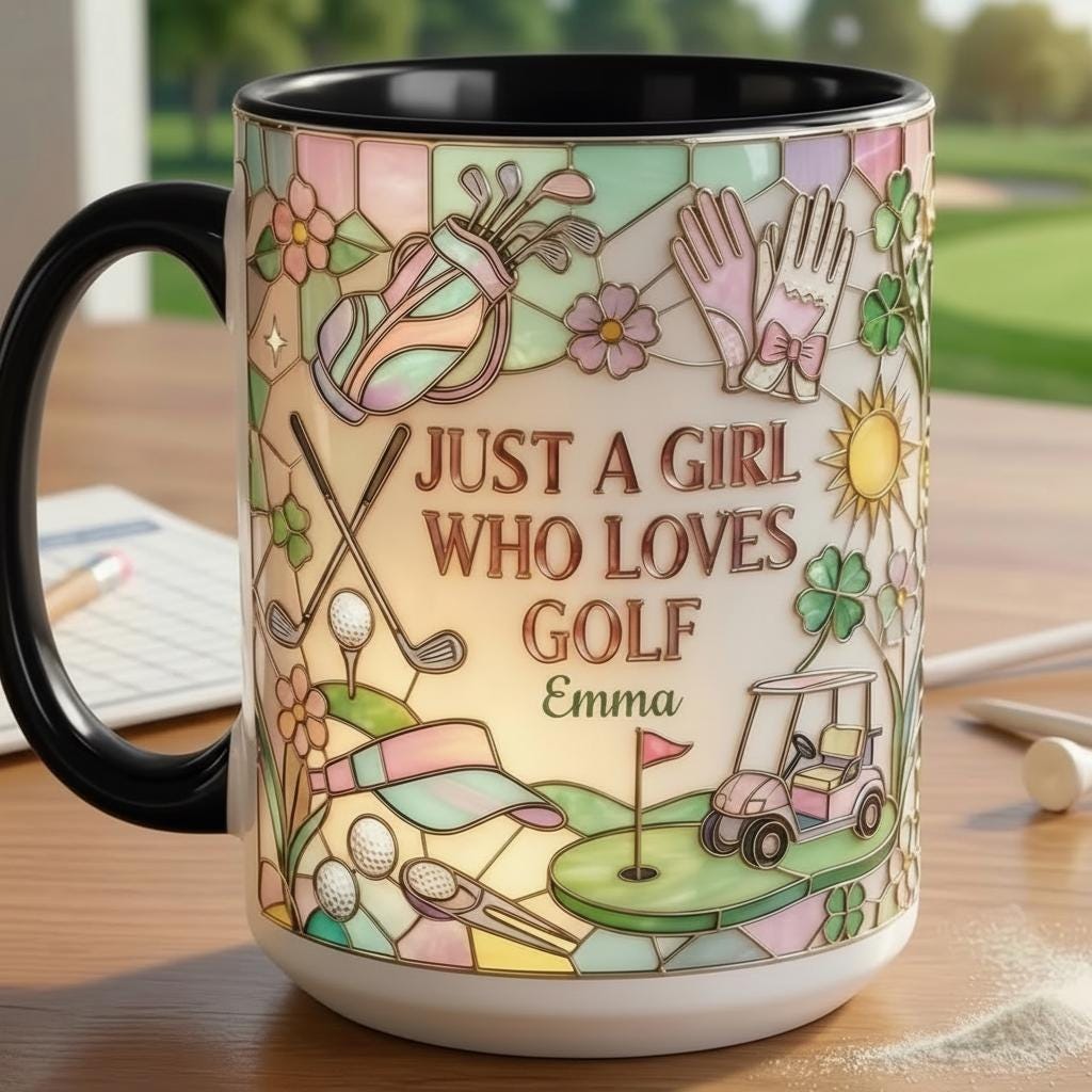 Personalized Just A Girl Who Loves Golf Faux 3D Accent Mug, Girl Golf Lover Mug, Gift for Her, 2D Flat Mug - image 5