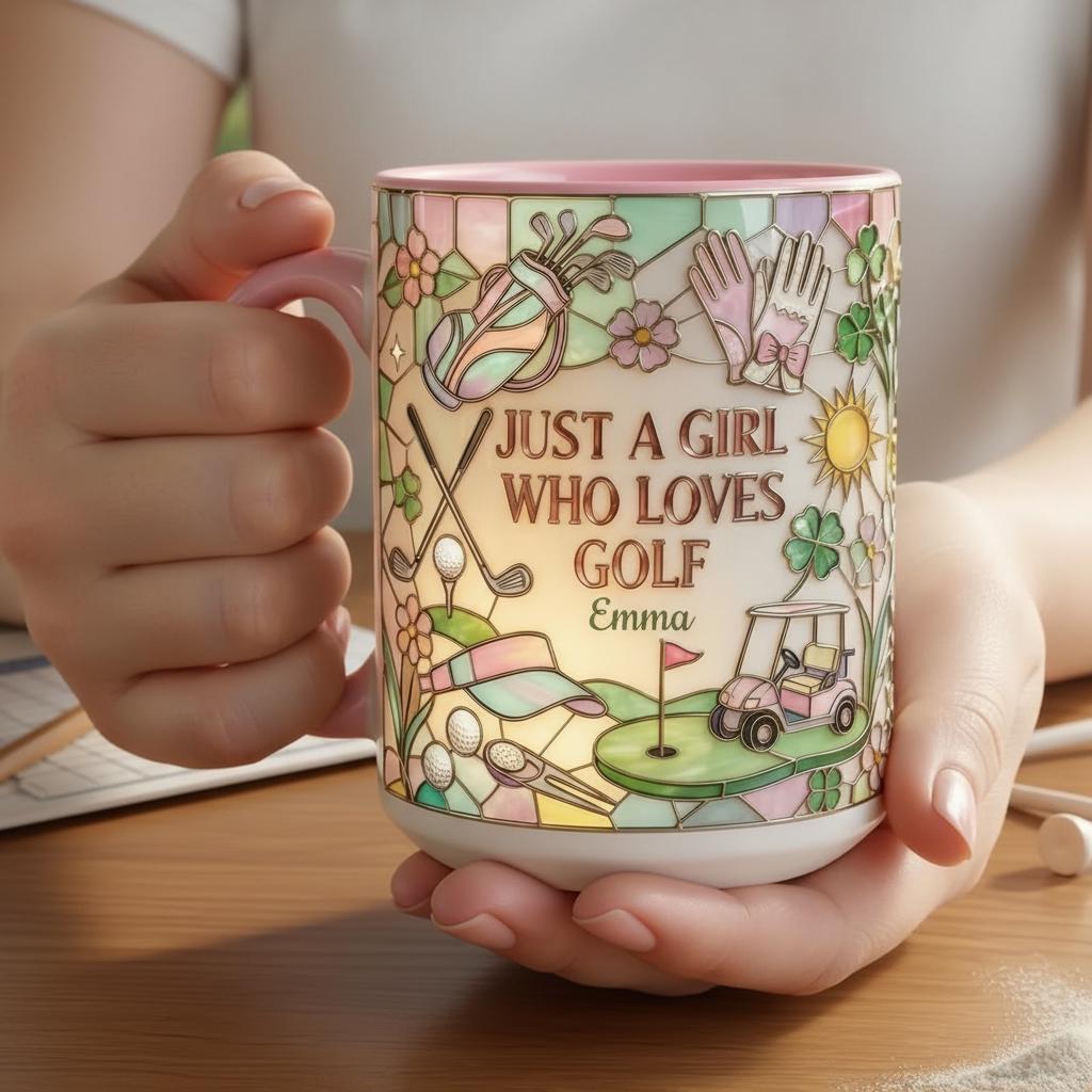 Personalized Just A Girl Who Loves Golf Faux 3D Accent Mug, Girl Golf Lover Mug, Gift for Her, 2D Flat Mug - image 7