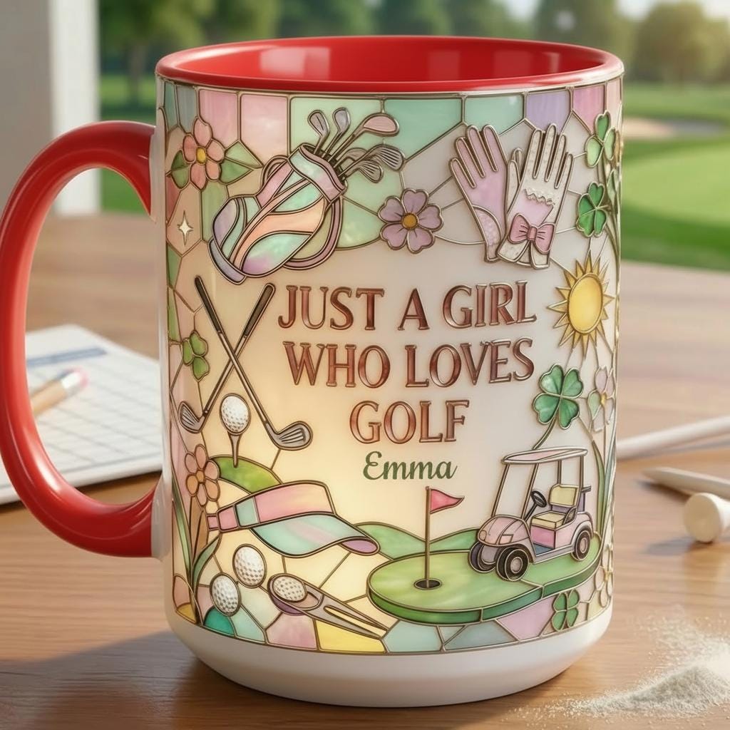 Personalized Just A Girl Who Loves Golf Faux 3D Accent Mug, Girl Golf Lover Mug, Gift for Her, 2D Flat Mug - image 4