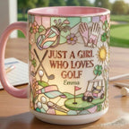Personalized Just A Girl Who Loves Golf Faux 3D Accent Mug, Girl Golf Lover Mug, Gift for Her, 2D Flat Mug