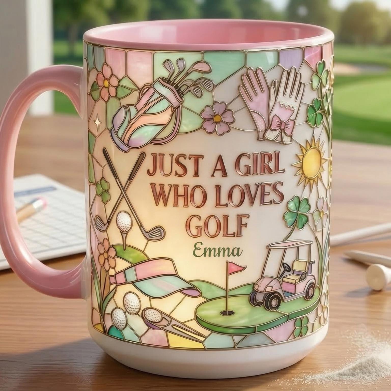 Personalized Just A Girl Who Loves Golf Faux 3D Accent Mug, Girl Golf Lover Mug, Gift for Her, 2D Flat Mug