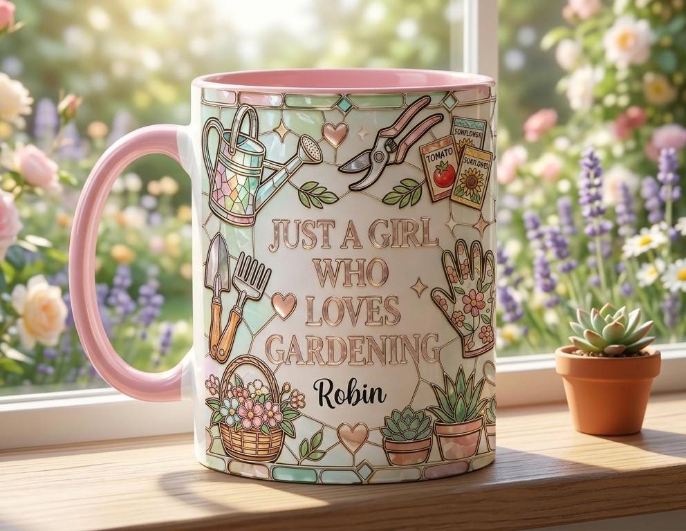 Personalized Gardening Coffee Cup, Custom 3D-Effect Garden Lover Accent Mug, Just A Girl Who Loves Gardening - image 3