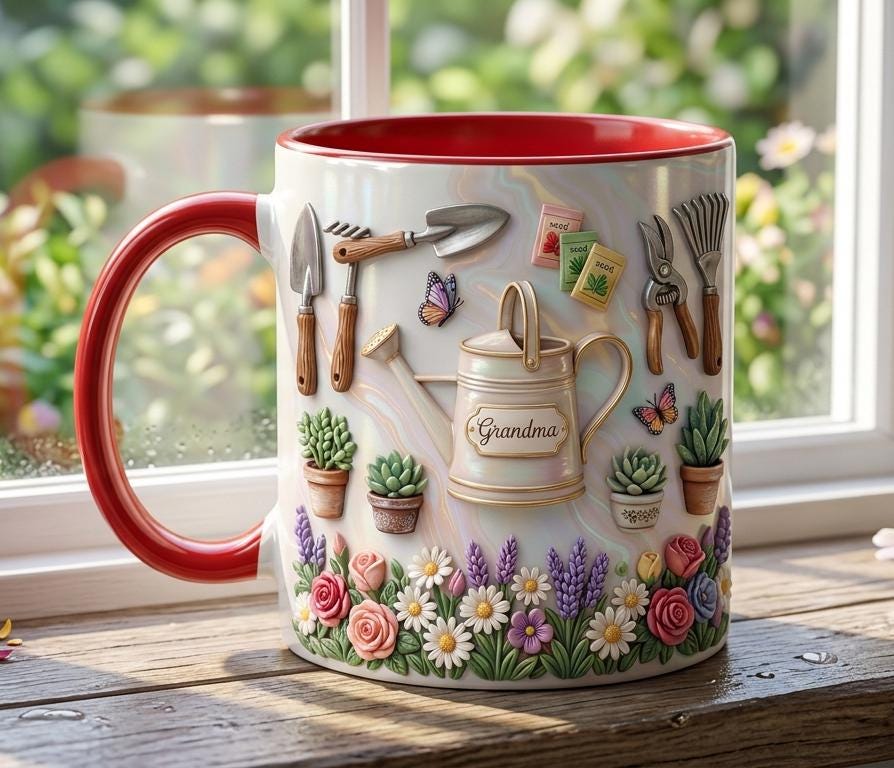 Personalized Gardening Coffee Cup, Custom 3D-Effect Garden Lover Accent Mug, Gift for Mom Grandma - image 2
