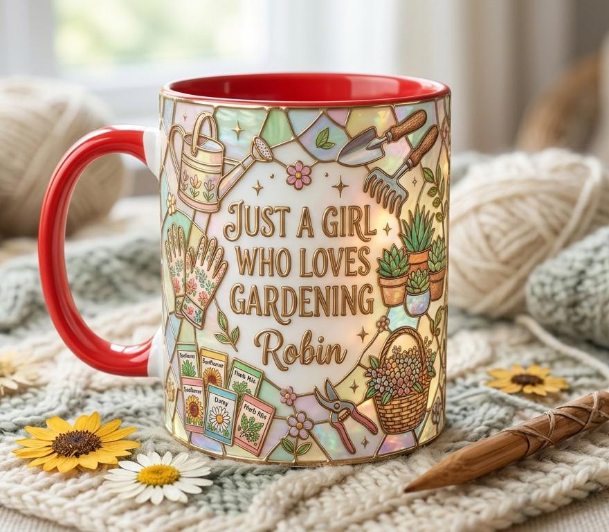 Personalized Gardening Coffee Cup, Custom 3D-Effect Garden Lover Accent Mug, Just A Girl Who Loves Gardening - image 3