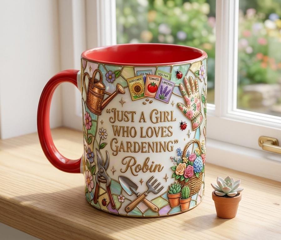 Personalized Gardening Coffee Cup, Custom 3D-Effect Garden Lover Accent Mug, Just A Girl Who Loves Gardening - image 2