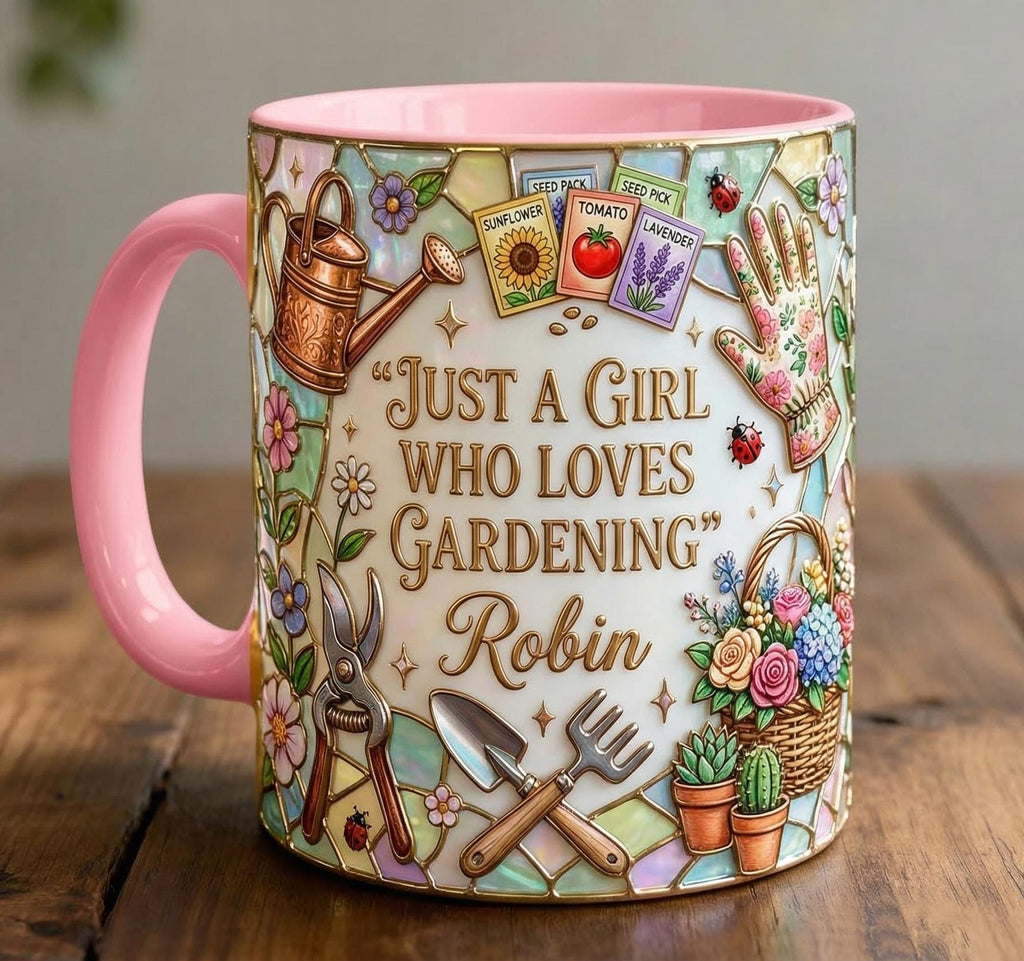 Personalized Gardening Coffee Cup, Custom 3D-Effect Garden Lover Accent Mug, Just A Girl Who Loves Gardening