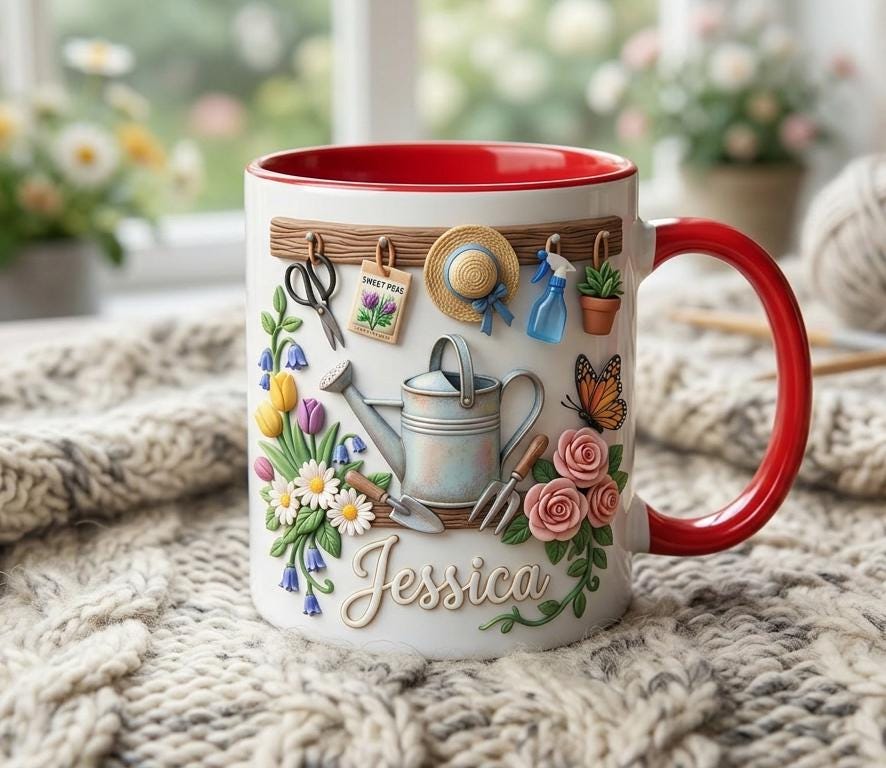 Personalized Gardening Coffee Cup, Custom 3D-Effect Garden Lover Accent Mug, Gift for Mom Grandma - image 3