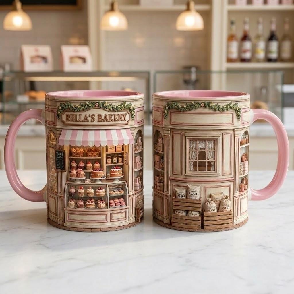Personalized Bakery Mug, Bakery Faux 3D Effect Mug, Kitchen Baking Gift For Her