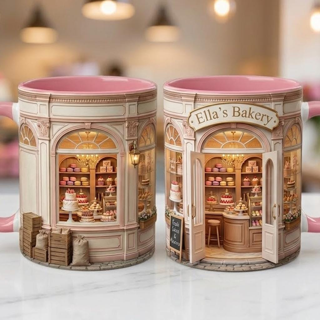 Custom Name Baker’s Dream Mug, Bakery Mug, Kitchen Baking Faux 3D Effect, Gift For Her