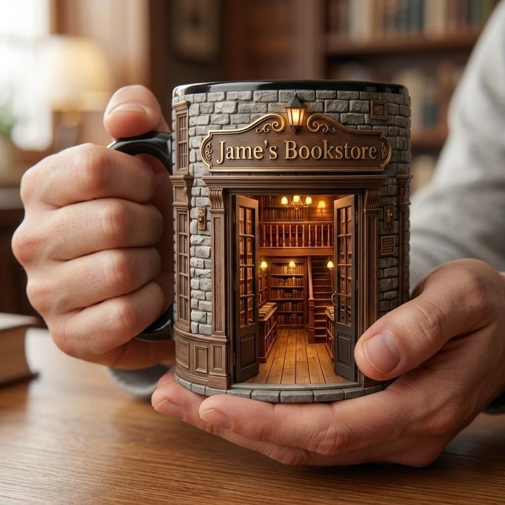 Personalized Bookshop Mug, Faux 3D Effect, Book Lover Gift, Owner Book Store - image 2