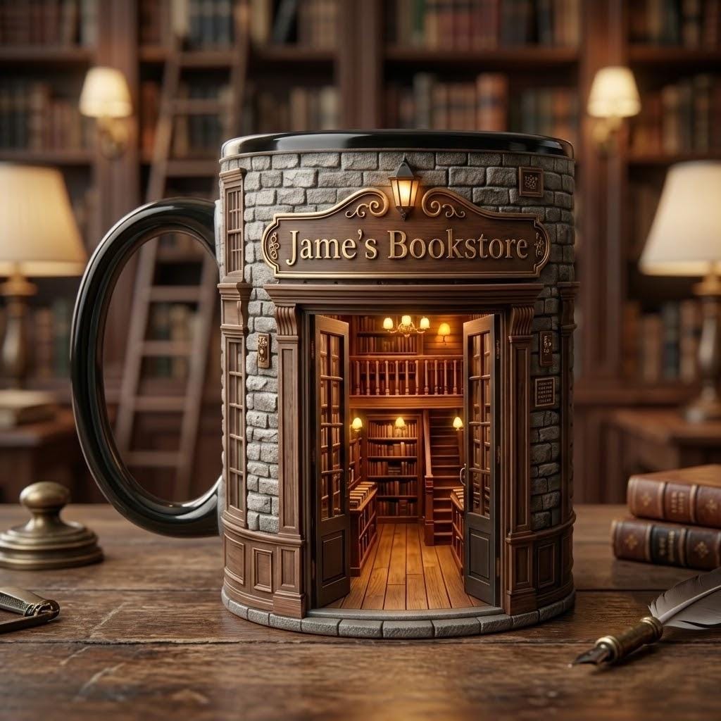 Personalized Bookshop Mug, Faux 3D Effect, Book Lover Gift, Owner Book Store