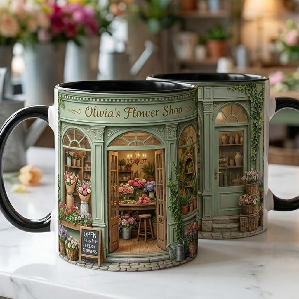 Custom Name Flower Shop Faux 3D Effect Mug, Gift For Florist - image 3
