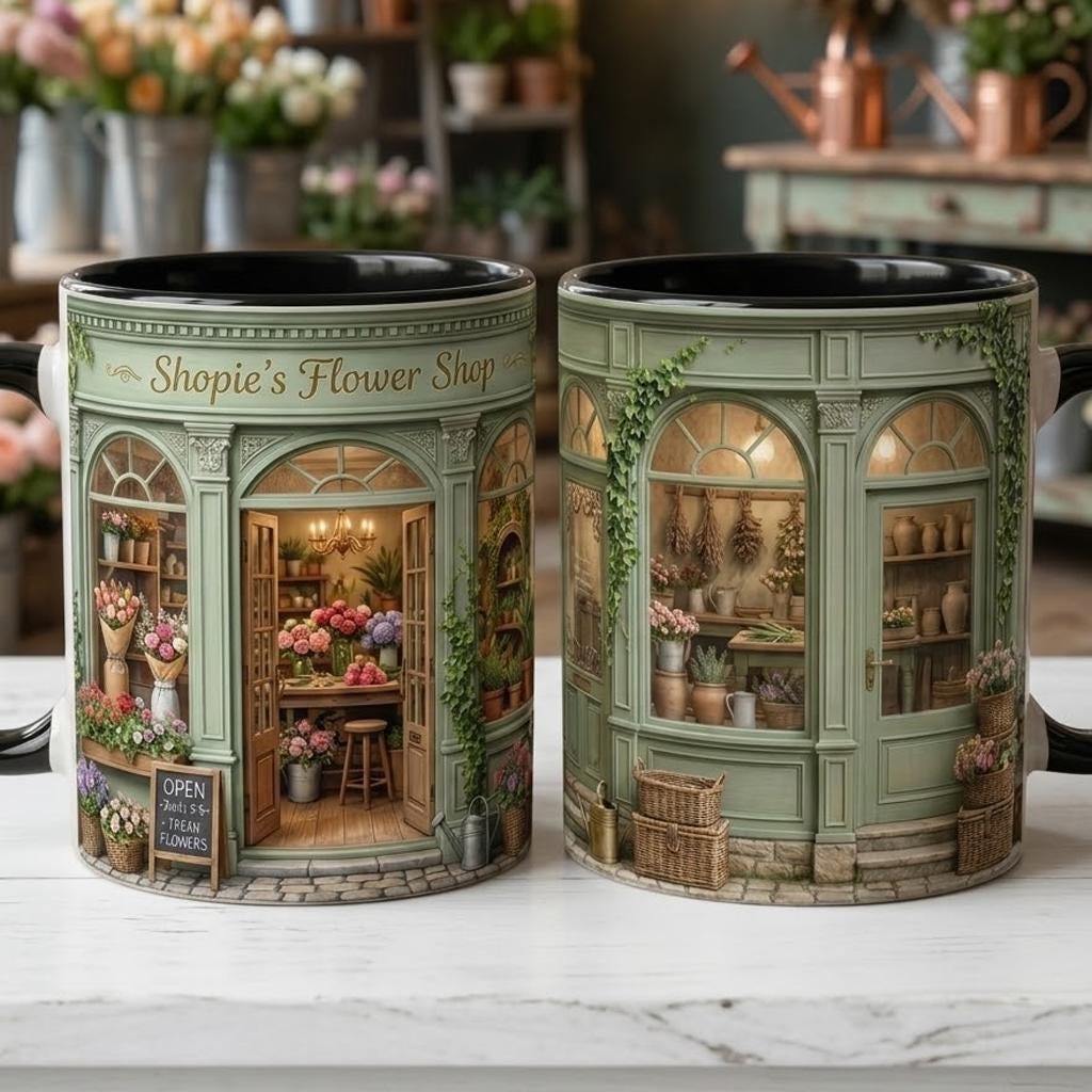 Custom Name Flower Shop Faux 3D Effect Mug, Gift For Florist
