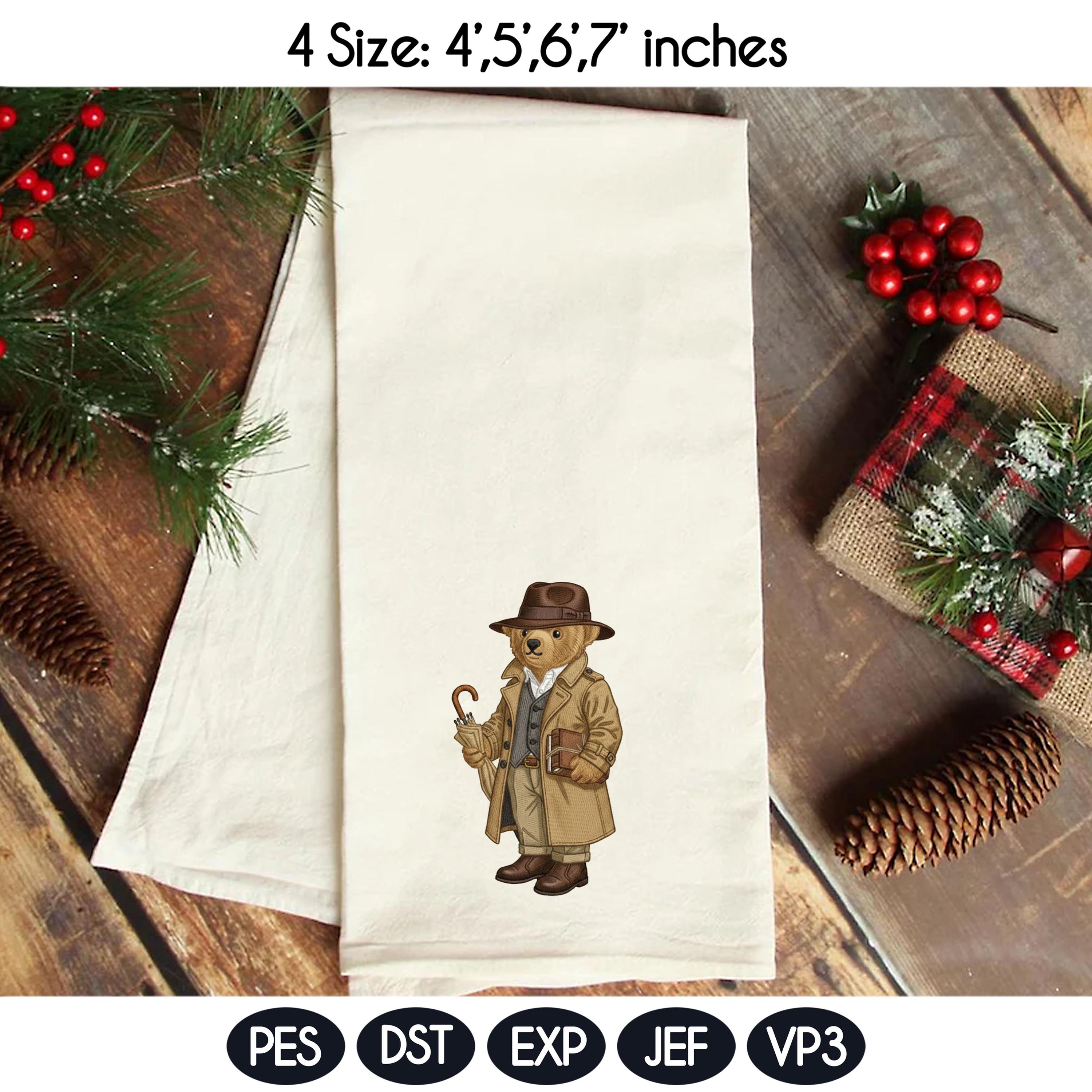 Vintage Teddy Bear Embroidery Design, Gentleman Bear, Cute Bear with Hat and Coat, Storybook Animal Embroidery, 4 sizes, Digital Download - image 4