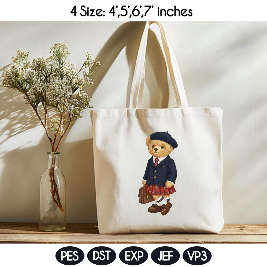 Stylist Teddy Girl Bear Embroidery Design, Classy Teddy Machine Embroidery Pattern, Fashion Bear Embroidery File, 4 sizes, Digital Download - image 3