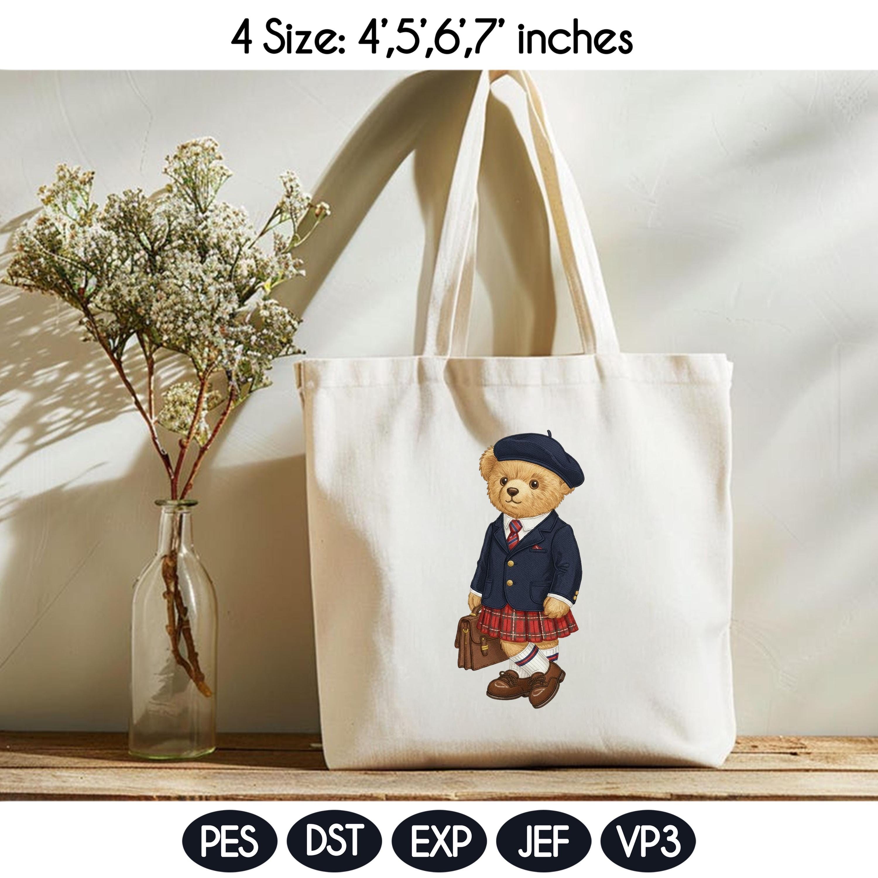 Stylist Teddy Girl Bear Embroidery Design, Classy Teddy Machine Embroidery Pattern, Fashion Bear Embroidery File, 4 sizes, Digital Download - image 3